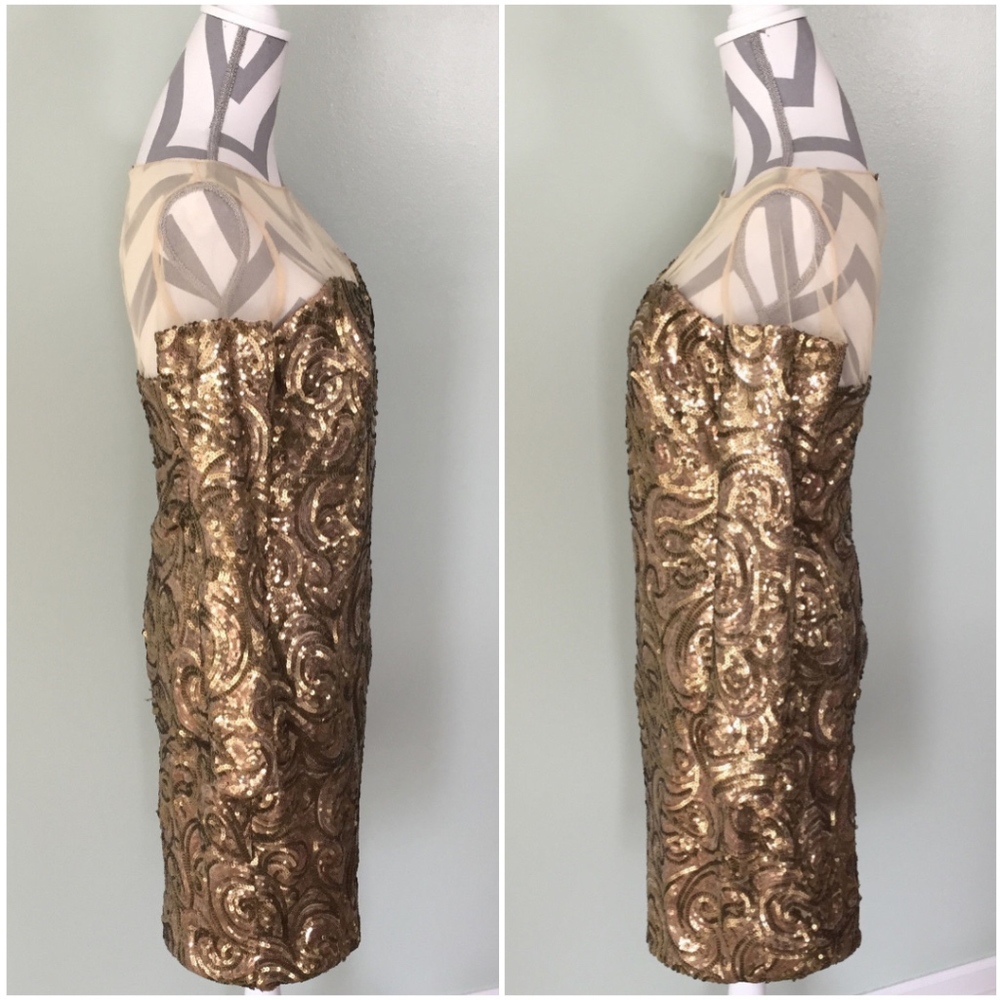 Last Chance!! BADGLEY MISCHKA Gold Sequin Formal Party Dress NEW - Picture 3 of 7